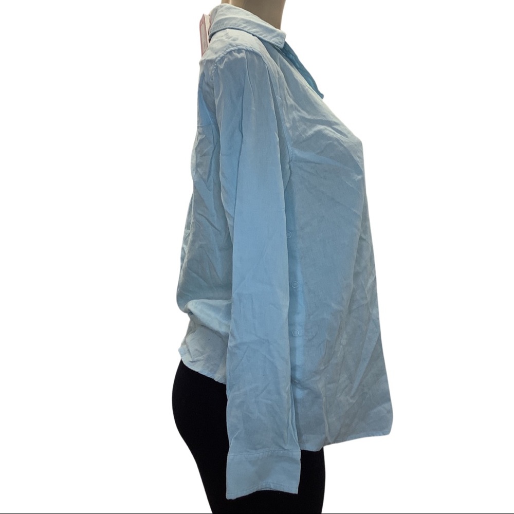 Isabel Maternity Long Sleeve Collared Side Woven Popover Maternity Shirt NWT - Picture 5 of 7